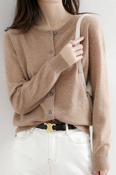 Round Neck Wool Knit Cardigan - 12 Colors Available