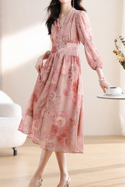 Early Autumn Exquisite Floral Long-Sleeve Dress