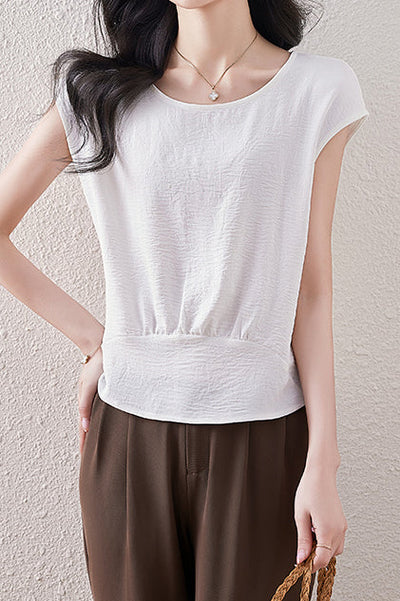 French Sleeve Front Gather Blouse - 7 Colors Available