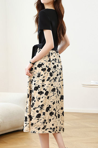 Elegant Spliced Printed Dress