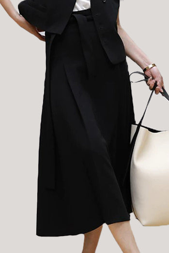 Commuting Simple Waistcoat and Midi Skirt Set