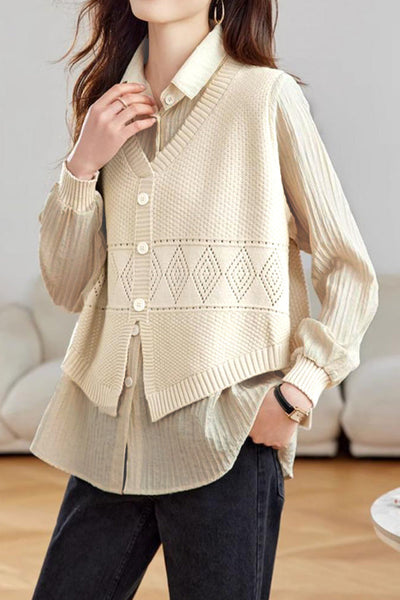 Casual Fake Two-Piece Vest Spliced Shirt