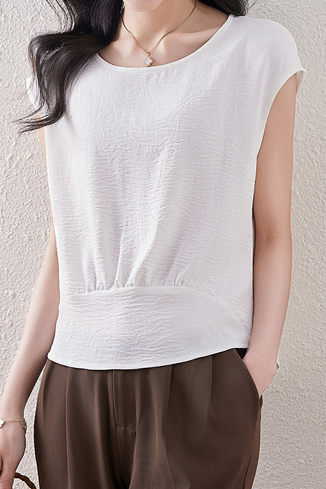 French Sleeve Front Gather Blouse - 7 Colors Available