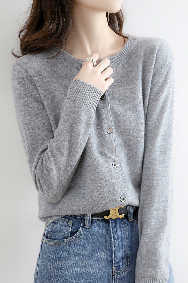Round Neck Wool Knit Cardigan - 12 Colors Available