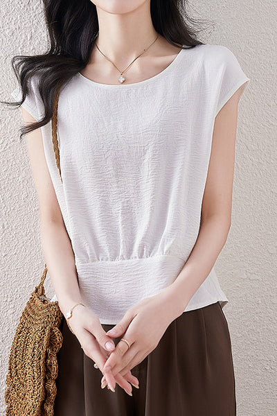 French Sleeve Front Gather Blouse - 7 Colors Available