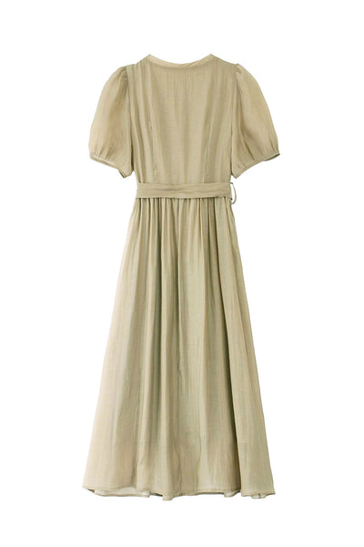 Nail Color Pintuck Belted Long Dress with Lining - 3 Colors Available