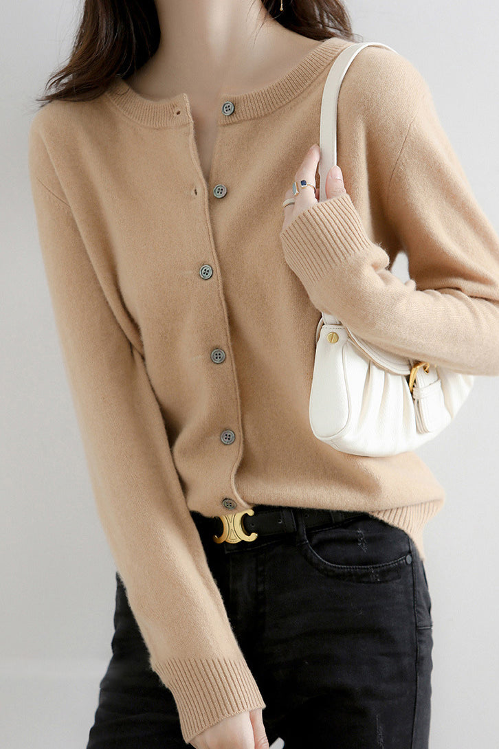 Round Neck Wool Knit Cardigan - 12 Colors Available