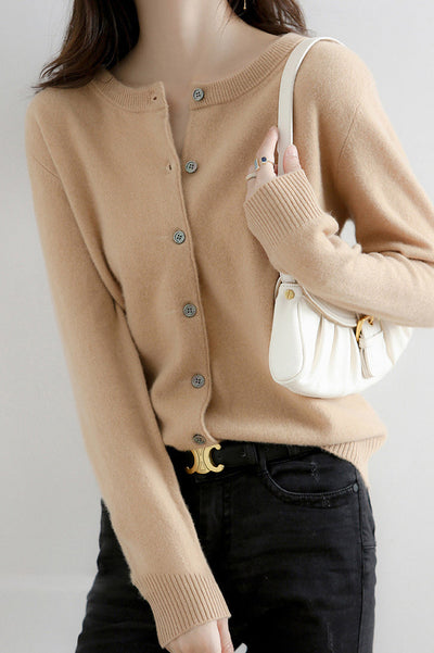 Round Neck Wool Knit Cardigan - 12 Colors Available