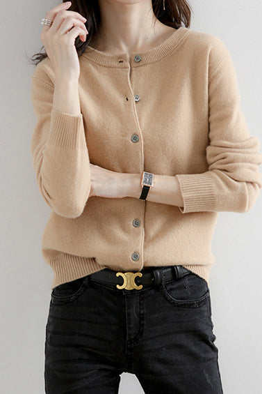 Round Neck Wool Knit Cardigan - 12 Colors Available