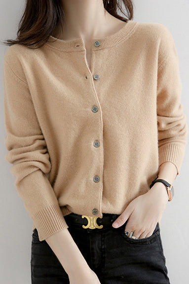 Round Neck Wool Knit Cardigan - 12 Colors Available