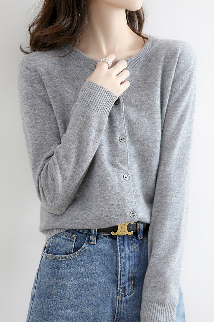 Round Neck Wool Knit Cardigan - 12 Colors Available