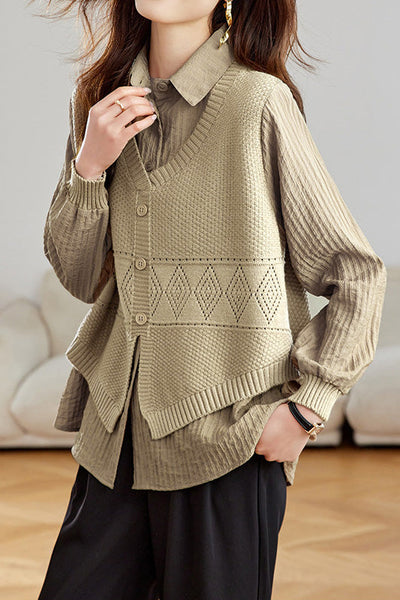 Casual Fake Two-Piece Vest Spliced Shirt