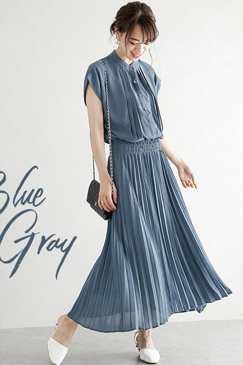 Shirred Pleated Dress - 4 Colors Available
