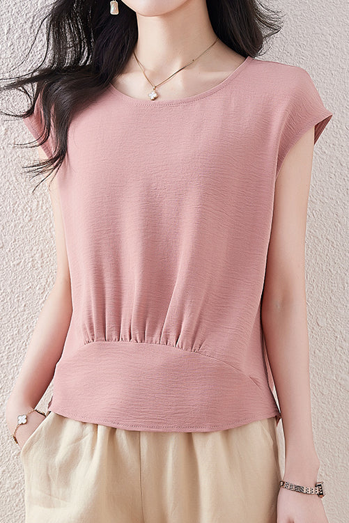 French Sleeve Front Gather Blouse - 7 Colors Available
