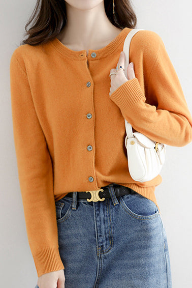 Round Neck Wool Knit Cardigan - 12 Colors Available
