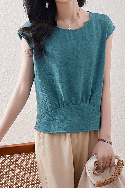 French Sleeve Front Gather Blouse - 7 Colors Available