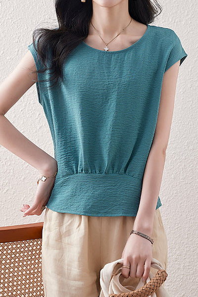 French Sleeve Front Gather Blouse - 7 Colors Available