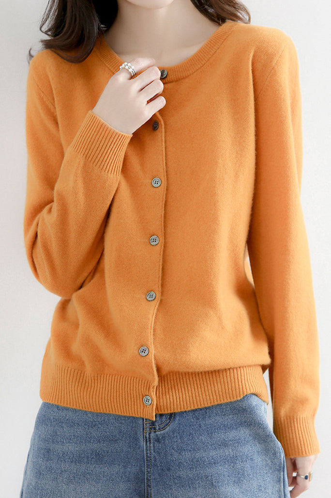 Round Neck Wool Knit Cardigan - 12 Colors Available