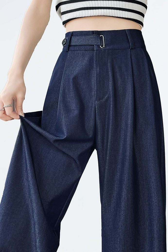 High-waisted loose-fit soft denim wide-leg pants