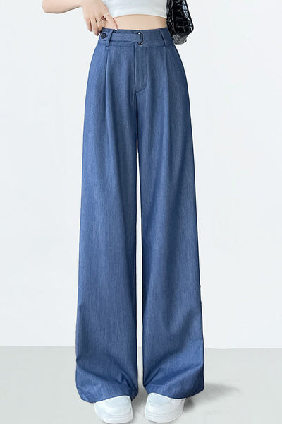 High-waisted loose-fit soft denim wide-leg pants