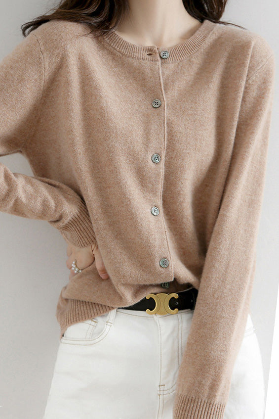 Round Neck Wool Knit Cardigan - 12 Colors Available