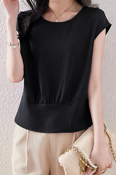 French Sleeve Front Gather Blouse - 7 Colors Available