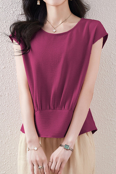 French Sleeve Front Gather Blouse - 7 Colors Available