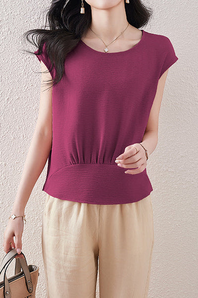 French Sleeve Front Gather Blouse - 7 Colors Available