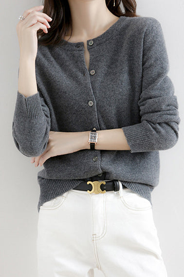 Round Neck Wool Knit Cardigan - 12 Colors Available