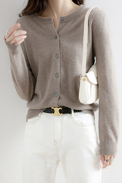 Round Neck Wool Knit Cardigan - 12 Colors Available