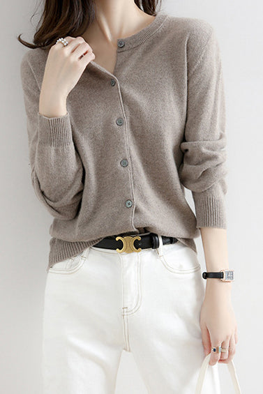 Round Neck Wool Knit Cardigan - 12 Colors Available