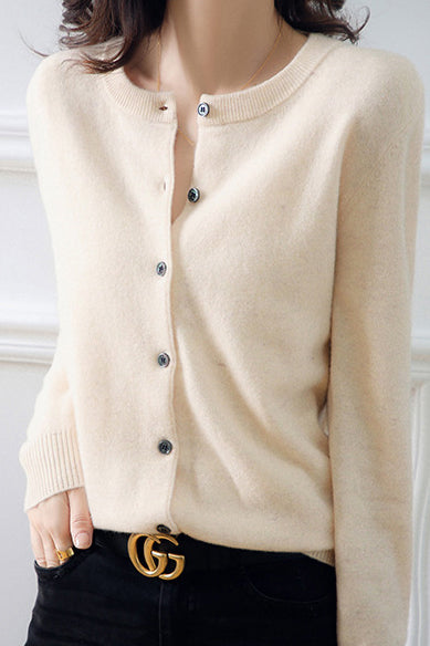 Round Neck Wool Knit Cardigan - 12 Colors Available