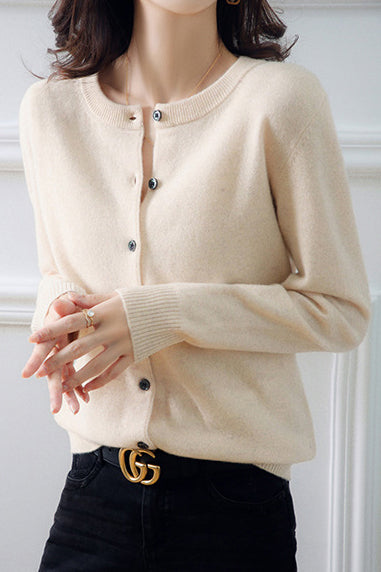 Round Neck Wool Knit Cardigan - 12 Colors Available