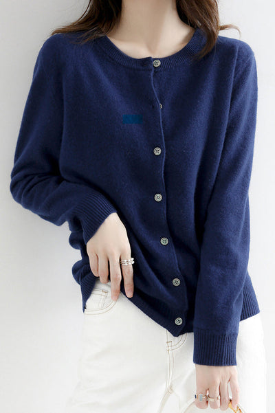 Round Neck Wool Knit Cardigan - 12 Colors Available