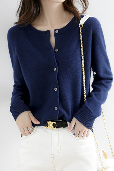 Round Neck Wool Knit Cardigan - 12 Colors Available