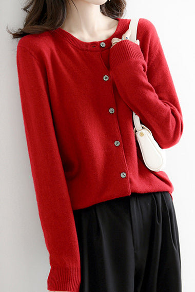 Round Neck Wool Knit Cardigan - 12 Colors Available