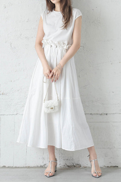 Round Neck Drawstring Docking Maxi Dress with Lining