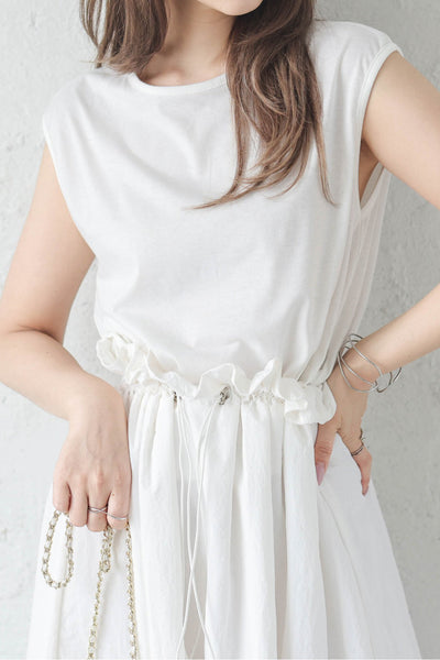 Round Neck Drawstring Docking Maxi Dress with Lining