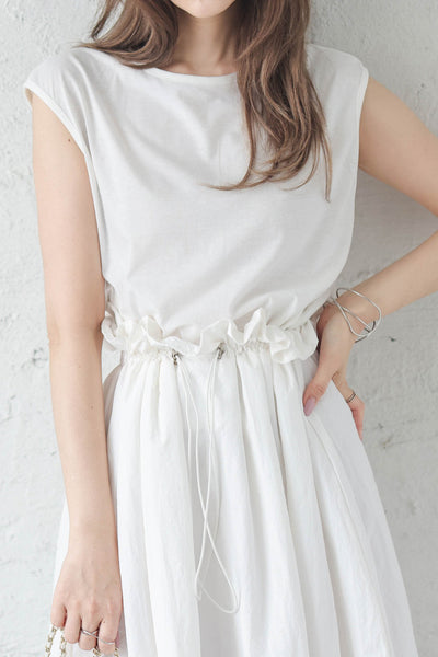 Round Neck Drawstring Docking Maxi Dress with Lining