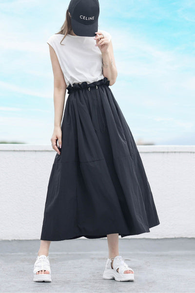 Round Neck Drawstring Docking Maxi Dress with Lining