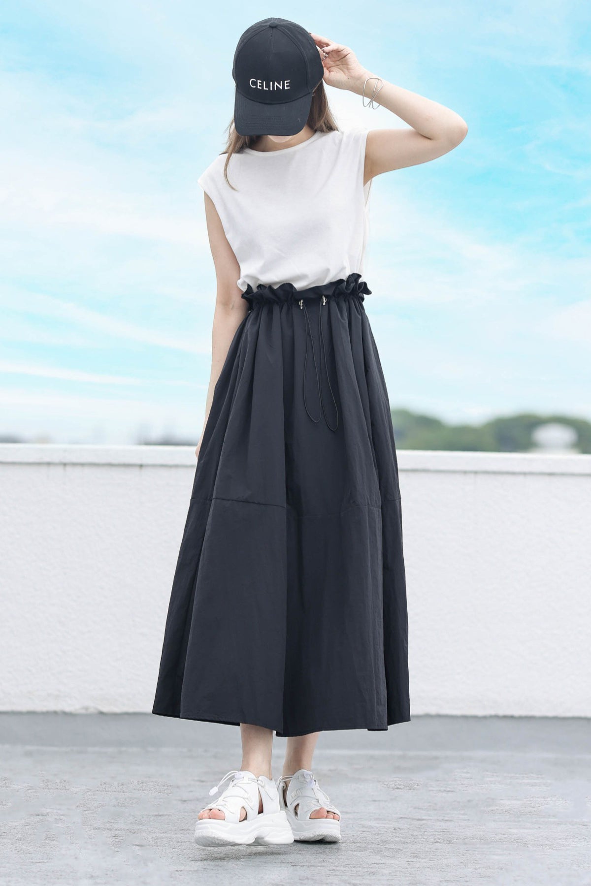 Round Neck Drawstring Docking Maxi Dress with Lining