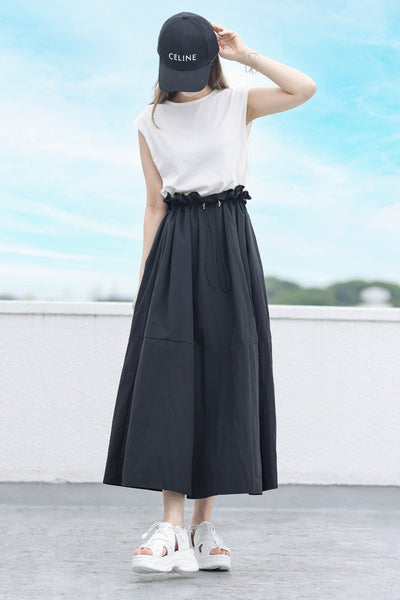 Round Neck Drawstring Docking Maxi Dress with Lining