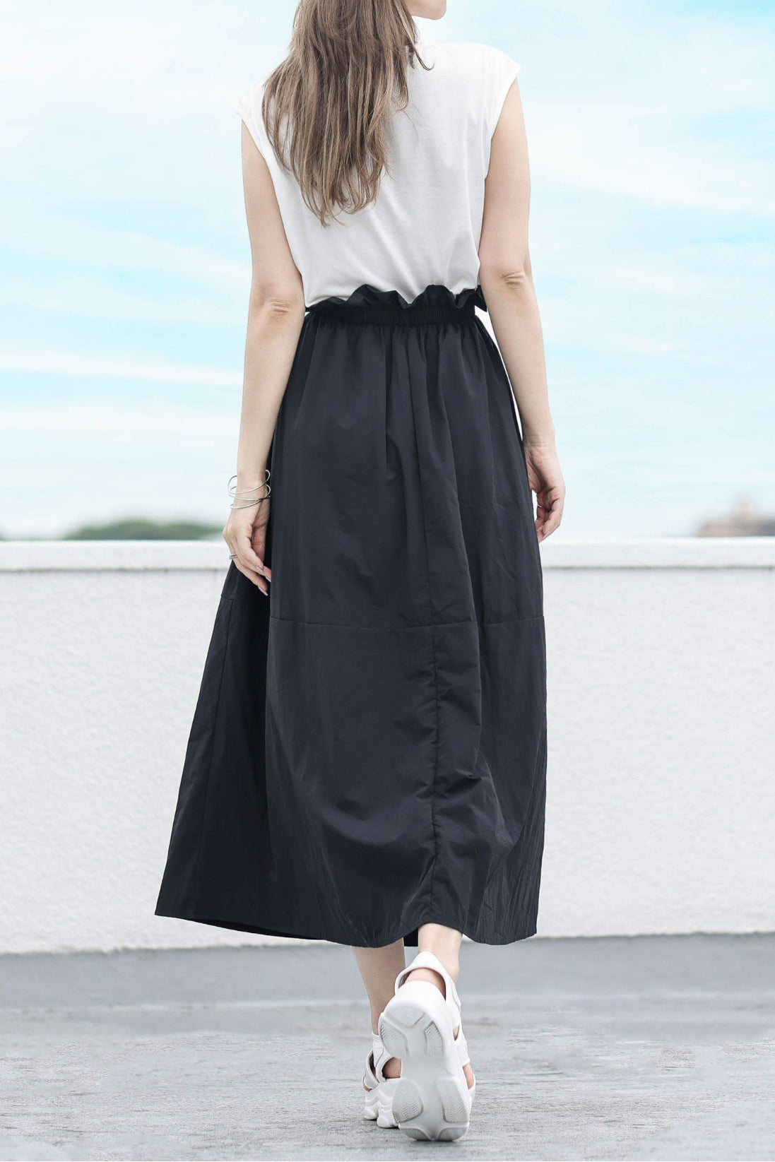 Round Neck Drawstring Docking Maxi Dress with Lining
