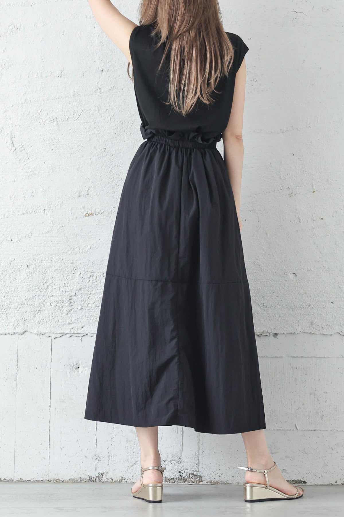 Round Neck Drawstring Docking Maxi Dress with Lining