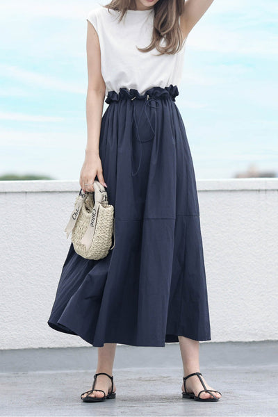 Round Neck Drawstring Docking Maxi Dress with Lining