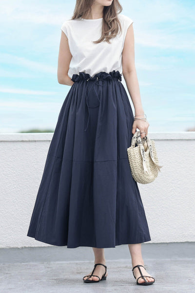 Round Neck Drawstring Docking Maxi Dress with Lining