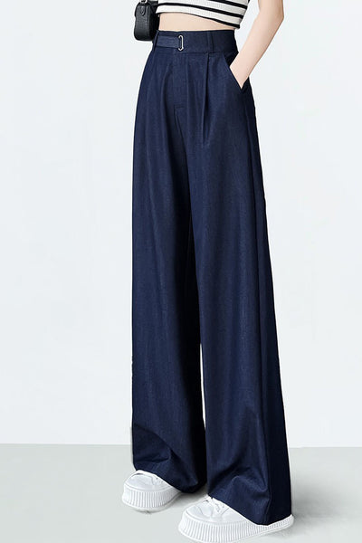 High-waisted loose-fit soft denim wide-leg pants