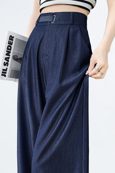 High-waisted loose-fit soft denim wide-leg pants