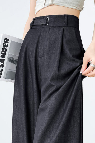 High-waisted loose-fit soft denim wide-leg pants