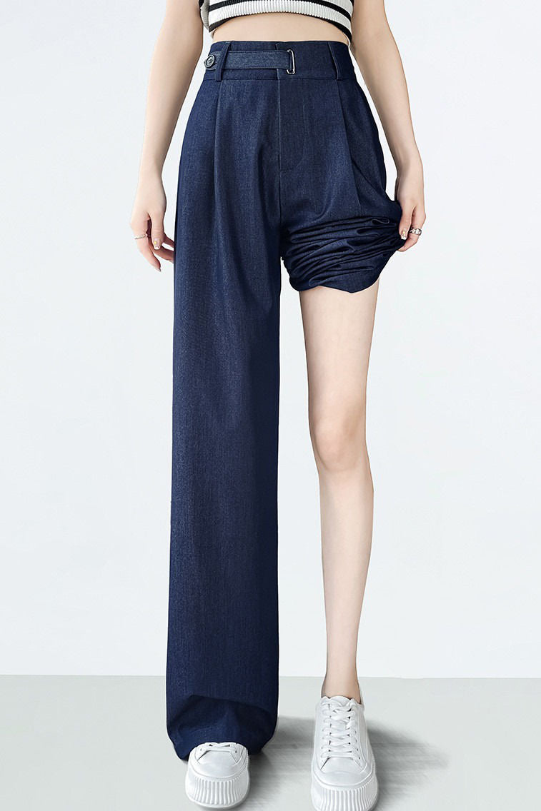 High-waisted loose-fit soft denim wide-leg pants
